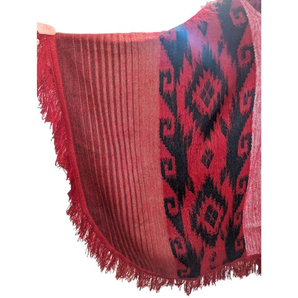 Red Western Style Poncho w/Fringe 100% Wool Boho Festive Handmade inEcuador OSFM - Picture 4 of 10